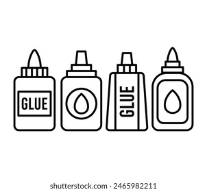 Iconos de botella de pegamento Vector simple línea plana blanco negro diseño colecciones Conjuntos Plantillas 