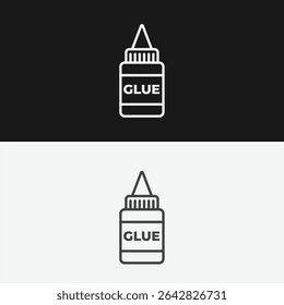 Glue Bottle with "GLUE" Label on Black and White Backgrounds, Representing Adhesives or Craft Supplies, White Outline Icon