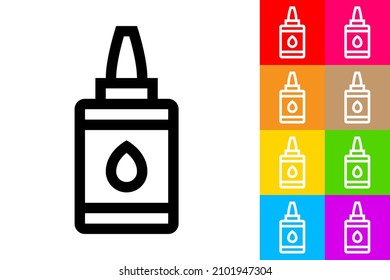 Glue Bottle. Line Icon With Different Color Background.