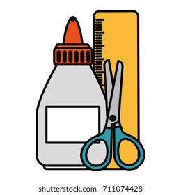 glue bottle with rule and scissors