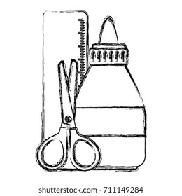 glue bottle with rule and scissors