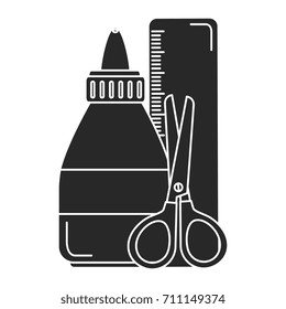 glue bottle with rule and scissors