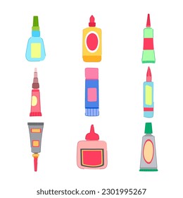 glue bottle set cartoon. school office, container adhesive, stick craft, sticky plastic glue bottle sign. isolated symbol vector illustration