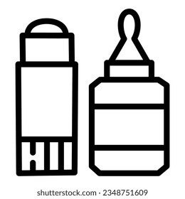Glue bottle and stick line icon, stationery concept, gluing tools sign on white background, Bottle and sticky tube with super adhesive paste outline style mobile and web. Vector.