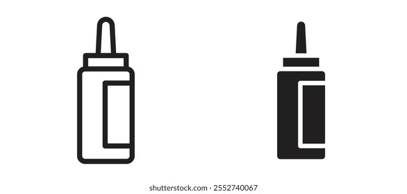 Conjunto de iconos de Vector de botella de pegamento negro relleno y estilo delineado.