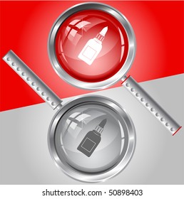 Glue bottle. Vector magnifying glass.