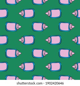 Glue bottle,seamless pattern on green background.