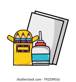 glue with colored pencils and cardboards object