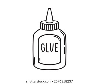 Glue icon or bottle of glue doodle hand drawn icon. jar of liquid glue Outline drawing bottle of glue line clipart symbol. Vector illustration