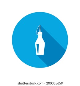 Glue icon. Super glue bottle symbol. Repair fix liquid. Round circle flat icon with long shadow. Vector