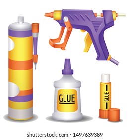 Glue icons set. Cartoon set of glue vector icons for web design
