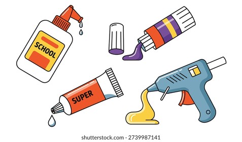 Conjunto de Vector de arte de línea de pegamento ilustración de color suave dinámico