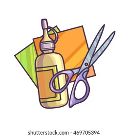 Glue paper and scissors. Vector Illustration. Isolated on white.