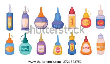 Glue. Plastic containers for office glue exact vector tools for crafting paper items