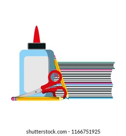 glue and scissors with books school tools
