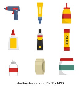 Glue Stick Adhesive Icons Set. Flat Illustration Of 9 Glue Stick Adhesive Vector Icons Isolated On White