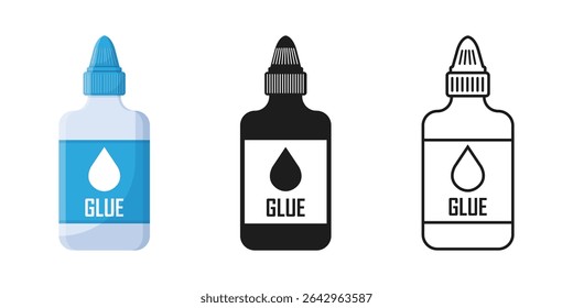 Glue stick and bottle icon set collection in flat style. School stationery vector illustration on isolated background. Office supply sign business concept.