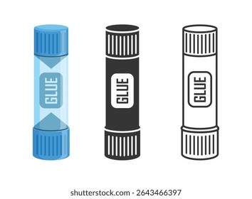 Glue stick and bottle icon set collection in flat style. School stationery vector illustration on isolated background. Office supply sign business concept.