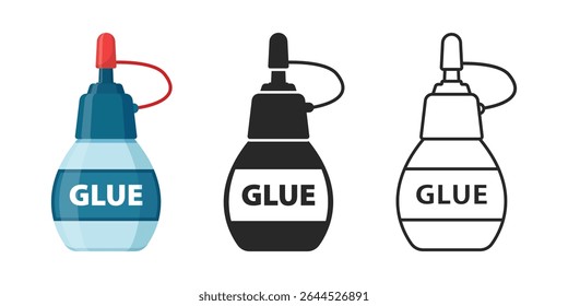 Glue stick and bottle icon set collection in flat style. School stationery vector illustration on isolated background. Office supply sign business concept.