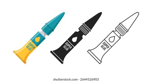 Glue stick and bottle icon set collection in flat style. School stationery vector illustration on isolated background. Office supply sign business concept.