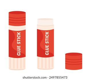 Glue stick icon with lid open and closed. School and office stationery supplies. Isolated