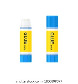 Glue stick with lid open and closed. School and office supplies collection. Flat vector illustration isolated on background  - Shutterstock ID 1800899377