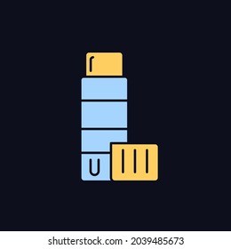 Glue stick RGB color icon for dark theme. Solid adhesive in push-up tube. Craft glue for scrapbooking. Isolated vector illustration on night mode background. Simple filled line drawing on black