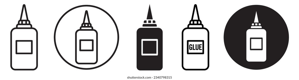 Símbolo de la barra de herramientas Colección de conjunto de iconos. Señal plana vectorial del frasco adhesivo de papel adhesivo. Logo de la marca redonda del tubo de salsa o catsup de comida caliente de relieve plano. Elemento de la nave de educación escolar para uso de la aplicación web