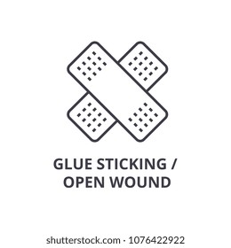 glue sticking, open wound thin line icon, sign, symbol, illustation, linear concept, vector 