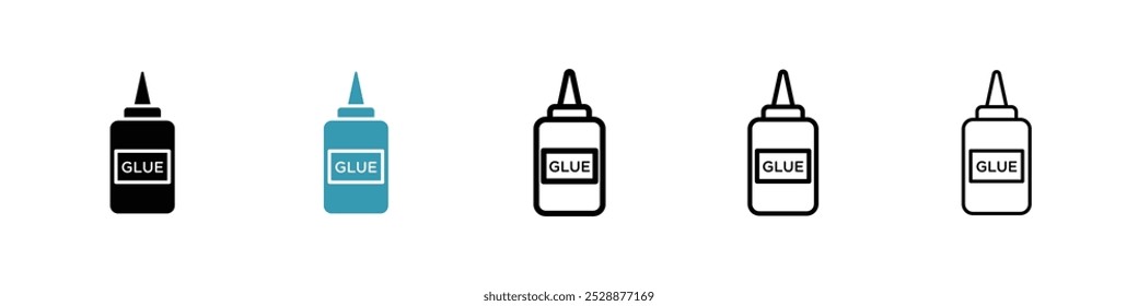 Glue vector icon set in black and blue colors.
