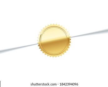 Goldener Aufkleber auf Umschlag. Goldstempel Logo, Vektorgrafik. Qualitätszertifikat auf VIP-Brief. Realistisches Rundsymbol, Vintage-Mail-Siegel einzeln auf weißem Hintergrund.