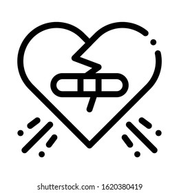 Glued Heart Icon Vector. Outline Glued Heart Sign. Isolated Contour Symbol Illustration