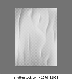 Glued Paper. Realistic Blank Creased Poster. 3D White Crumpled Page With Folds. Empty Wrinkled Document, Isolated Rough Note Sheet. Transparent Textured Template For Text And Drawing. Vector Mockup