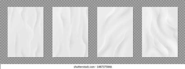 Glued paper. Realistic wet wrinkled posters, white blank creased paper with wheatpaste, adhesive stickers set. Vector wet banners on a street billboard - Shutterstock ID 1487375846