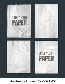 Glued paper template.  Wrinkled crumpled poster template set. Vector Realistic wet wrinkled posters mockup - Shutterstock ID 1765091609