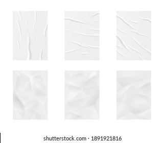 Glued paper wrinkled effect. Badly wet glued paper with crumpled and greased wrinkles texture, isolated blank templates set. Vector illustration - Shutterstock ID 1891921816
