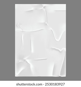 Glued paper wrinkled effect, isolated realistic wet page with wrinkles and creases. Vector blank template with copy space. Empty poster or banner with crumpled surface, white vertical billboard