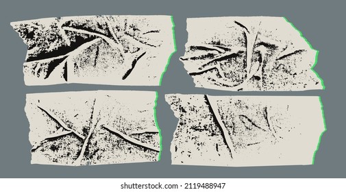 Glued paper wrinkled effect, vector realistic background. Badly wet glued paper with crumpled, grunge and greased wrinkles texture for web banner, flyer, poster, leaflet contemporary design.