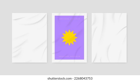 Glued paper wrinkled effect, vector realistic background. Badly wet glued paper or gray adhesive foil with crumpled and greased wrinkles texture, isolated blank templates set.