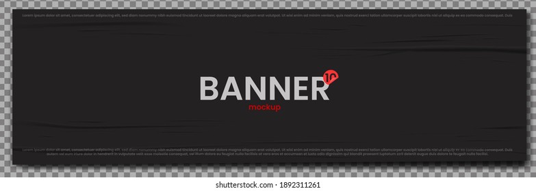 Glued poster mockup. Vector realistic flyer design on black backdrop. Old paper crumpled texture.