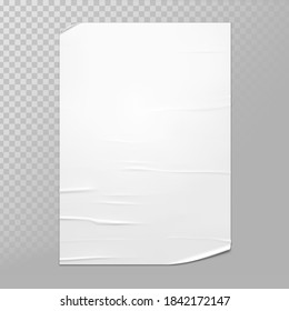 Glued realistic poster with curled corners mockup. Vector illustration on transparent background. Ready to make your design wrinkled. EPS10.	