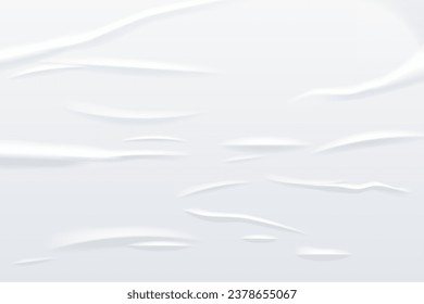 Glued white horizontal rectangle paper sheet. Vector isolated realistic crumpled poster. Wet greased wrinkles blank template texture. Empty advertising column mockup for creative design.