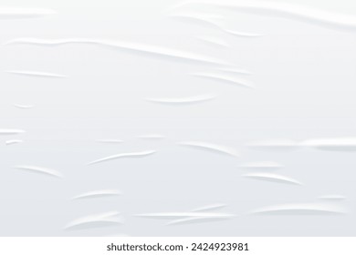 Glued white horizontal rectangle paper sheet. Vector isolated realistic crumpled poster. Wet greased wrinkles blank template texture. Empty advertising column mockup for creative design.