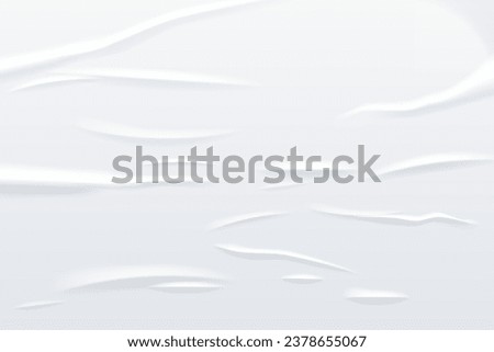 Glued white horizontal rectangle paper sheet. Vector isolated realistic crumpled poster. Wet greased wrinkles blank template texture. Empty advertising column mockup for creative design.