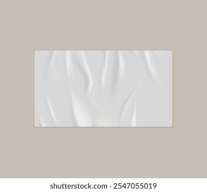 Ícone do adesivo de papel branco retangular com rugas coladas. Textura quebrada de fita de rótulo realista de vetor. Mockup de emblema adesivo vazio. Tag vintage ou nota com vinco isolado