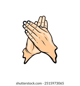 gluing the palms of the crossed right and left hands together to clap vector illustration