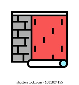 gluing wallpapper on brick wall color icon vector. gluing wallpapper on brick wall sign. isolated symbol illustration