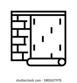 gluing wallpapper on brick wall line icon vector. gluing wallpapper on brick wall sign. isolated contour symbol black illustration