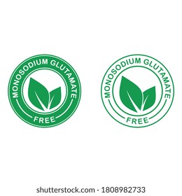 Glutamate free logo template . Contain no MSG monosodium glutamate food package seal, green leaf label