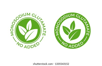 Glutamate no added food package icon. Contain no MSG monosodium glutamate vector seal stamp